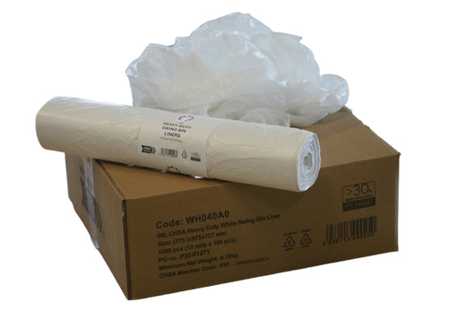 40 Litre Heavy Duty White Swing Bin Liners