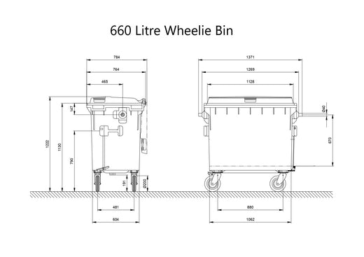 660 litre wheelie bin dimensional drawing
