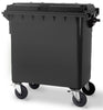 Charcoal grey plastic wheeliebin with a capacity of 660 litres