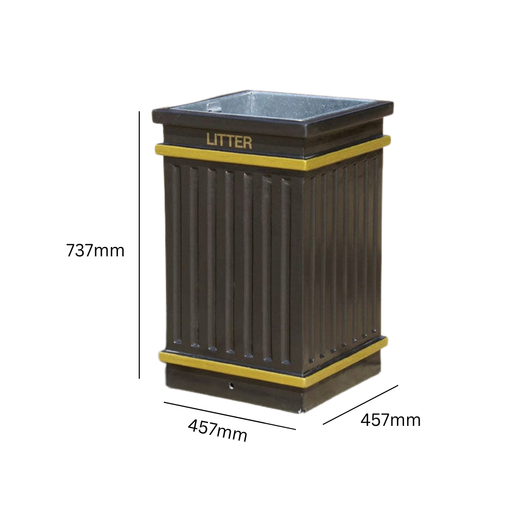 Square Fluted Open Top Litter Bin - 112 Litre