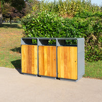 Triple Recycling Bin with Iroko Wood Panels - 336 Litres