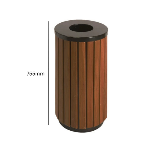 Round Open Top Wood Effect Litter Bin - 40 Litre