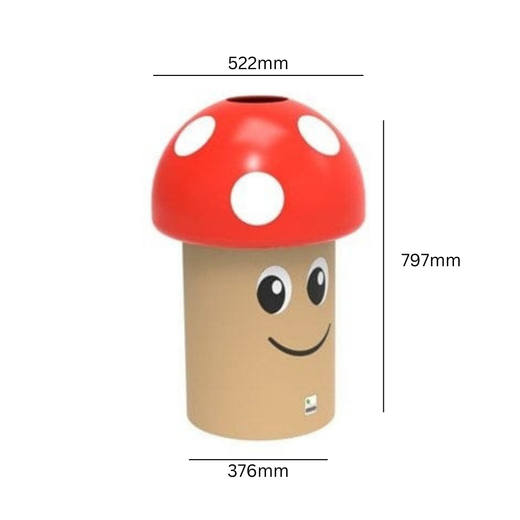 Novelty Mushroom Litter Bin with Optional Smiley Face - 60 Litre