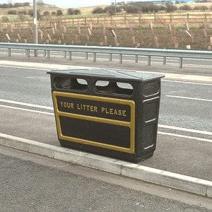 GRC Closed Top Outdoor Litter Bin with a standard ‘YOUR LITTER PLEASE’ moulded plate.